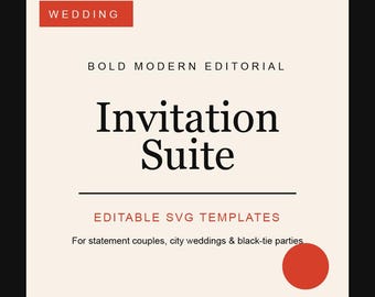 Bold Modern Editorial Wedding Invitation Suite, Editable SVG Invitation RSVP Details Save the Date Thank You Card Printable Wedding Template