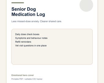 Senior Dog Medication Log Printable | Pet Medicine Tracker, Symptom Handoff Sheet & Vet Visit Prep