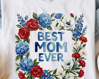 La mejor mamá del mundo PNG: Pincelada floral de moda para el Día de la Madre PNG, diseños de sublimación para descarga digital