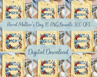 Floral Mama 10 Png Bungle, Brushstroke Mothers Day Png, Grandma Mom Auntie Nana Mimi Sublimation Designs Digital Download