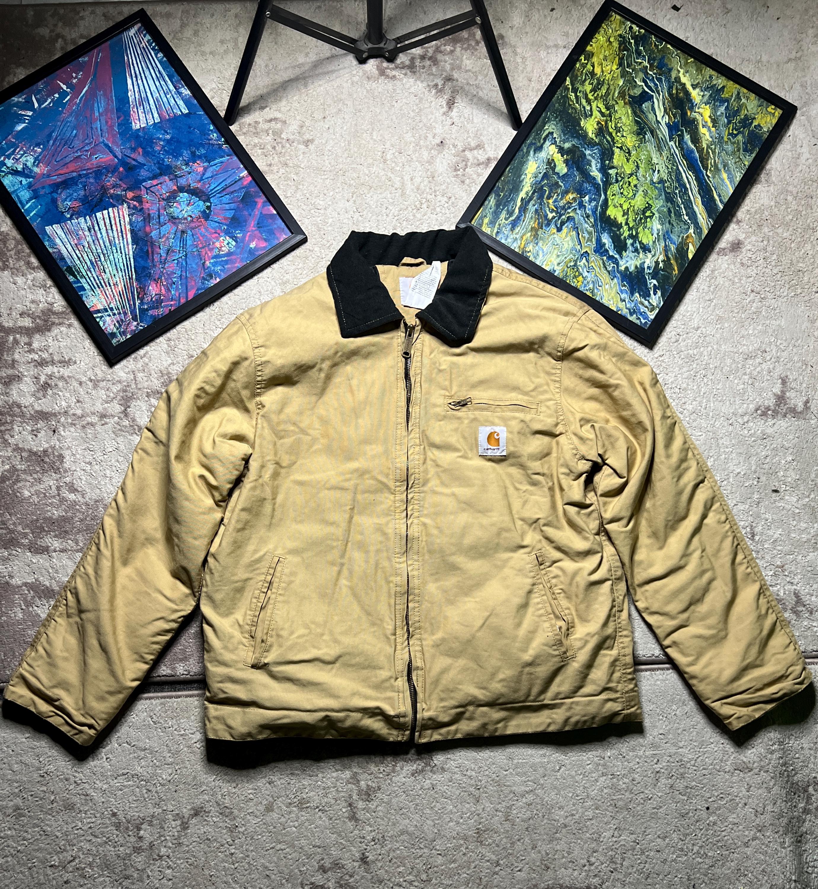 Vintage Carhartt Detroit Jacket Tan Khaki Duck Canvas Black