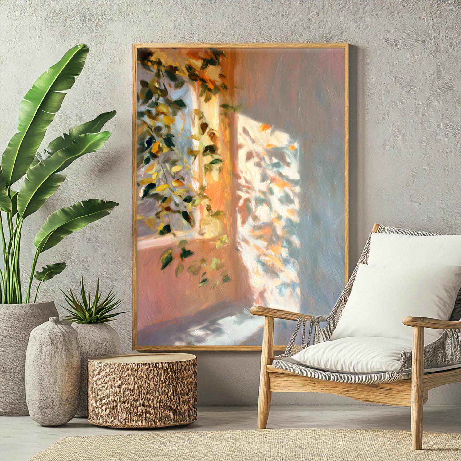 Sunlight Poster, Leaf Art Print, Shadow Illustration, Tranquil Wall ...