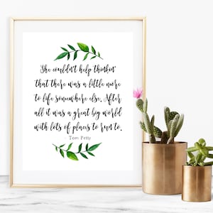 8x10" "American Girl" Tom Petty Quote Printable Download Dark Grey Gray Green Leaves Rustic Wildflower Nursery