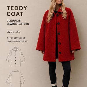 Patrón Abrigo Teddy PDF Patrón Abrigo Oversize Chaqueta Teddy Costura Fácil Tallas S-5XL A4 A0 Descarga Digital