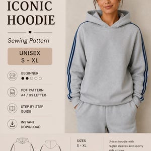Oversized Hoodie Sewing Pattern PDF, Unisex Raglan Hoodie, Streetwear Hoodie Pattern, Digital Download, Beginner Friendly Jumper Sweatshirt
