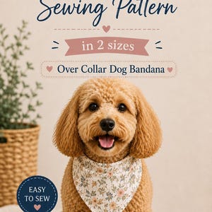Mönster för hundbandana över halsbandet, mönster för vändbar hundbandana, enkelt sömnadsmönster för husdjur i PDF-format, mall för hundkläder, gör-det-själv-tillbehör till husdjur