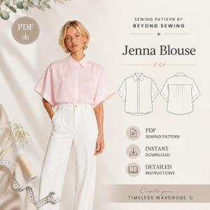 Jenna Blouse Sewing Pattern PDF Batwing Sleeve Dolman Shirt Pattern for Women Oversized Blouse Pattern Easy Modern Top Instant Download