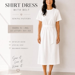 Patrón Vestido Camiseta PDF, Vestido Oversize Mujer, Patrón Vestido Jersey, Vestido Midi con Abertura, Patrón de Costura Fácil S 4XL