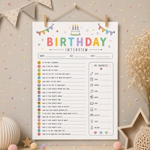 Birthday Interview Printable, Birthday Interview Template, Printable Birthday Questionnaire for Kids,Birthday Interview PDF,Instant Download