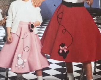 Simplicity 5401 Poodle Skirt Costume Pattern ~ Child's and Girls' Poodle Skirts ~ Size HH (3 - 6) ~ 2003 ~ Wrights ~ Uncut, Factory Folded