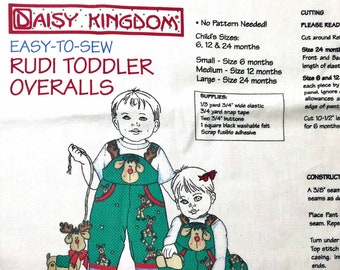 Daisy Kingdom Rudi Toddler Overalls Fabric Panel ~ Christmas Outfit ~ Easy to Sew ~ Child's Sizes 6, 12 and 24 Months ~ 1998