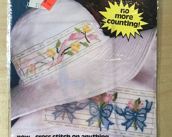 Countless Cross Stitch Preprinted Tear-Away Canvas ~ Vogart Crafts ~ Flowers and Bows Design 1840 ~ Vintage Cross Stitch ~ Unopened