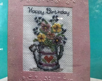 Sentiments Counted Cross Stitch Kit ~ Happy Birthday Card ~ Vintage Cross Stitch 1988 ~ Unopened ~ Not a Finished Product