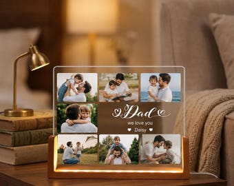 Personalized Night Light for Dad, Custom Photo Acrylic LED Lamp, Father's Day Gift from Daughter and Son, Collage Picture Nightlight