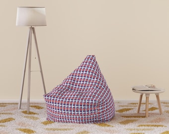 Funda para puf con estampado geométrico de pata de gallo en rojo, blanco y azul