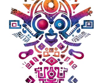 Tribal Mask Art Print: Colorful Geometric Shaman Design (Instant Download)