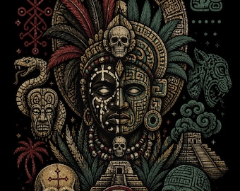 Vodu Maya Skull Print | Tribal Aztec Sacred Geometry Wall Art