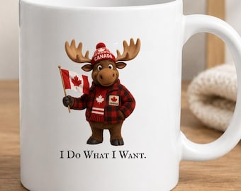 Funny Canadian Moose Mug, Canada Day Gift, Patriotic Cup, Coffee Lover Gift, Cute Animal Coffee Mug, Moose Lover Gift