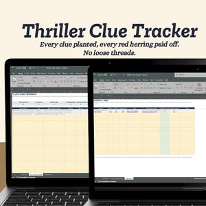 Thriller and Mystery Plotting Spreadsheet | Clue and Red Herring Tracker with Suspect Grid | Author Writing Tool | Excel and Google Sheets