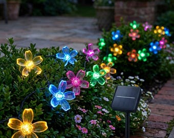 Multicolor Solar Flower, String Lights 60 LED, Cherry Blossom Fairy Lights, Waterproof Outdoor Garden, Patio Fence and Party Decor 26ft