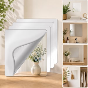 Set of 4 Acrylic Mirror Tiles , 10"x10" Shatterproof Peel and Stick Wall Squares, Kid-Safe Adhesive  Panel Decor for rooms, Gyms & Closets