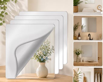 Set of 4 Acrylic Mirror Tiles , 10"x10" Shatterproof Peel and Stick Wall Squares, Kid-Safe Adhesive  Panel Decor for rooms, Gyms & Closets
