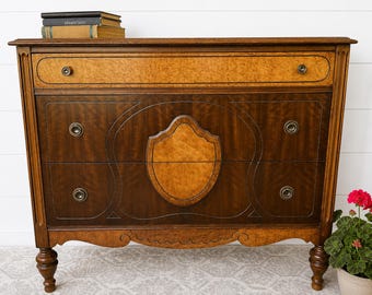 Vintage Art Deco Dresser Mahogany Maple Burl c. 1930