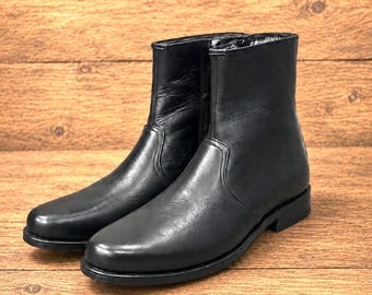 Handmade Men’s Black side zip ankle boots, leather dress boots, Chelsea boots, ankle boots leather
