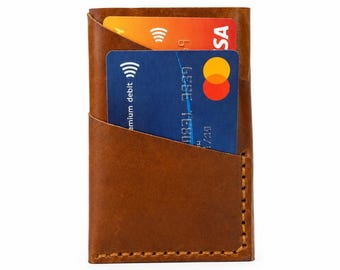 Handgenähter Kartenhalter aus echtem Leder | Schlanke minimalistische Brieftasche für die Vordertasche