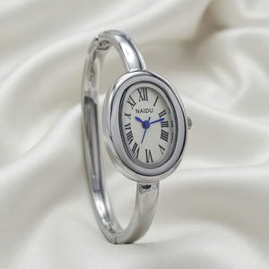 Silver Crystal-Accented Bangle Watch New SALE STC Silver Western Style Decorated Bangle Cuff Watch for  main image 3