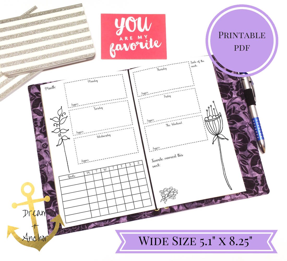 Planner Printable Weekly for Travelers Notebook Wide Cahier | Etsy