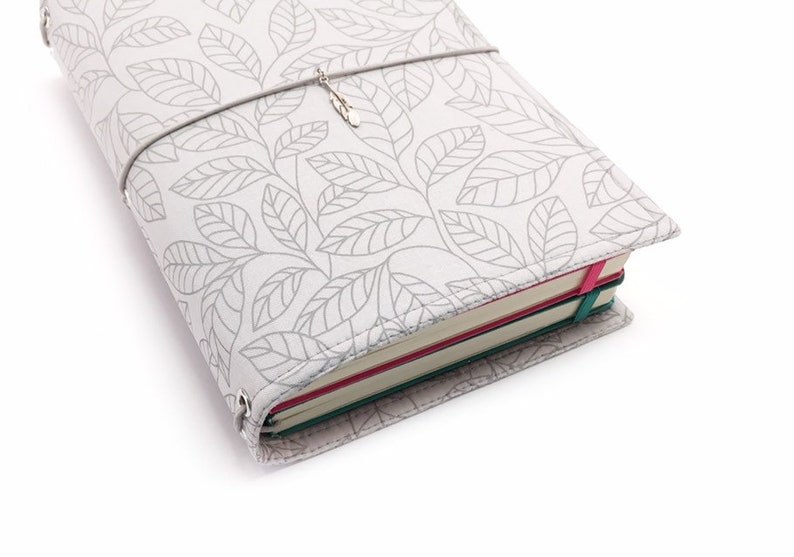 Grey Refillable Travellers Notebook Cover Leaf Planner Cover Etsy