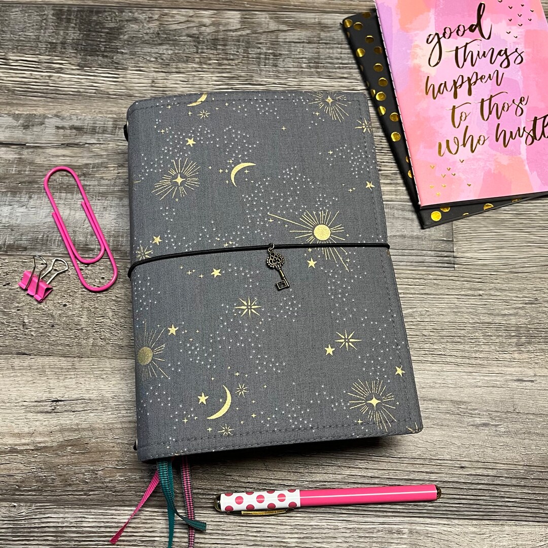 A5 Planner Cover, Gold Celestial Traveler's Notebook Cover, Vegan
