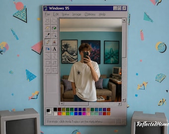 パーソナライズされたWindows 95ペイントミラー｜レトロなウォールアート｜懐かしいテクノロジーデコレーション｜デジタルプリントプレキシガラス
