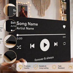 Personalized Music Player Acrylic Mirror Wall Art | Custom Song Display Decor | Spotify Style Gift for Music Lovers