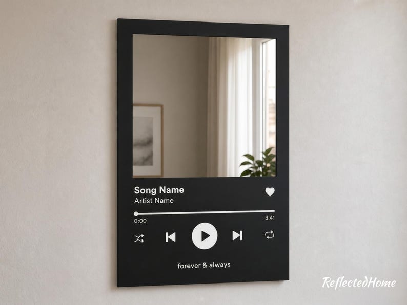 Personalized Music Player Acrylic Mirror Wall Art | Custom Song Display Decor | Spotify Style Gift for Music Lovers