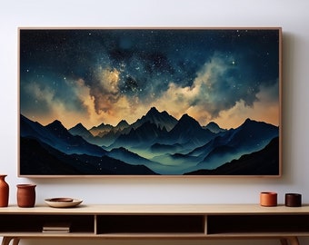 Celestial Mountain Frame TV Art, Starry Night Sky, Art Digital Download
