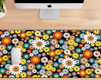 Retro Bloom Desk Mat. Design Gaming Mouse Pad, Large Mousepad, Floral Desk Mat, Flower Desk Mat, Dark Cottagecore Mat, Cute Desk Mat
