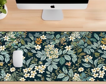 Blue Floral Desk Mat, Cute Desk Mat, Gaming Mouse Pad, Large Mousepad, Keyboard Mouse, Mat Desk Pad for Work Game Office Home XL