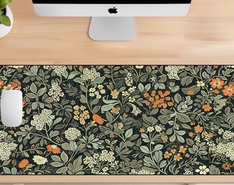 Botanical Elegance Desk Mat, Lush Botanical Illustration, Botanical Night Garden Mat. Floral Desk Mat, Cute Desk Mat, Large Mousepad