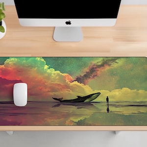 Cosmic Whale Desk Mat. Ocean Lovers Desk Mat, Large Mouse Pad, Tropical Desk Whale Desk Mat, Mat Desk Pad for Work, Game Office Home