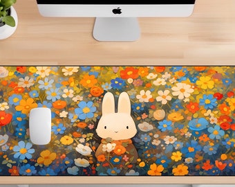 Bunny Desk Mat. Design Gaming Mouse Pad, Large Mousepad, Floral Desk Mat, Mat Desk Pad for Work Game Office Home, Cute Bunny Desk Mat