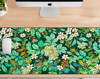 Herbal Whisper Desk Mat, Green Desk Mat, Gaming Mouse Pad, Large Mousepad, Keyboard Mouse, Floral Desk Mat, Kawaii Desk Mat