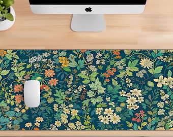 Botanical Elegance Desk Mat, Lush Botanical Illustration, Botanical Night Garden Mat. Floral Desk Mat, Cute Desk Mat, Large Mousepad