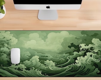 Green Swirl Desk Mat. Design Gaming Mouse Pad, Large Mousepad, Cute Desk Mat, Kawaii Desk Mat, Wave Desk Mat, Cloud Desk Mat, Sage Green Mat