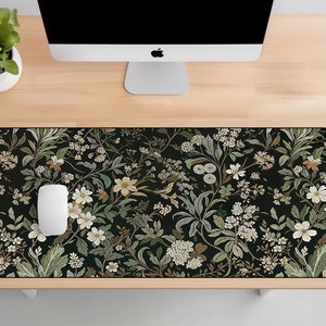 Botanical Elegance Desk Mat, Flower Desk Mat, Dark Cottagecore Mat, Floral Desk Mat, Vintage Desk Mat, Wildflower Mousepad