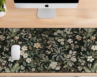 Botanical Elegance Desk Mat, Flower Desk Mat, Dark Cottagecore Mat, Floral Desk Mat, Vintage Desk Mat, Wildflower Mousepad