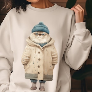 Winterkleding knorrige kat - sweater, kattenliefhebber cadeau, cosy kitty kleding, humoristisch kattenshirt, schattige kattenliefhebber ronde hals, sweater schattige kattenliefhebber