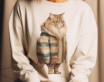 Fat Cat in Sweater, Winter Cat Sweatshirt, Cat Sweatshirt, Cat Lover Gift, Pet Lover, Funny, Cute Cat Lover Crewneck, Cute Cat Sweatshirt