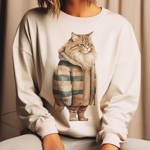 Fat Cat in Sweater, Winter Cat Sweatshirt, Cat Sweatshirt, Cat Lover Gift, Pet Lover, Funny, Cute Cat Lover Crewneck, Cute Cat Sweatshirt image 1